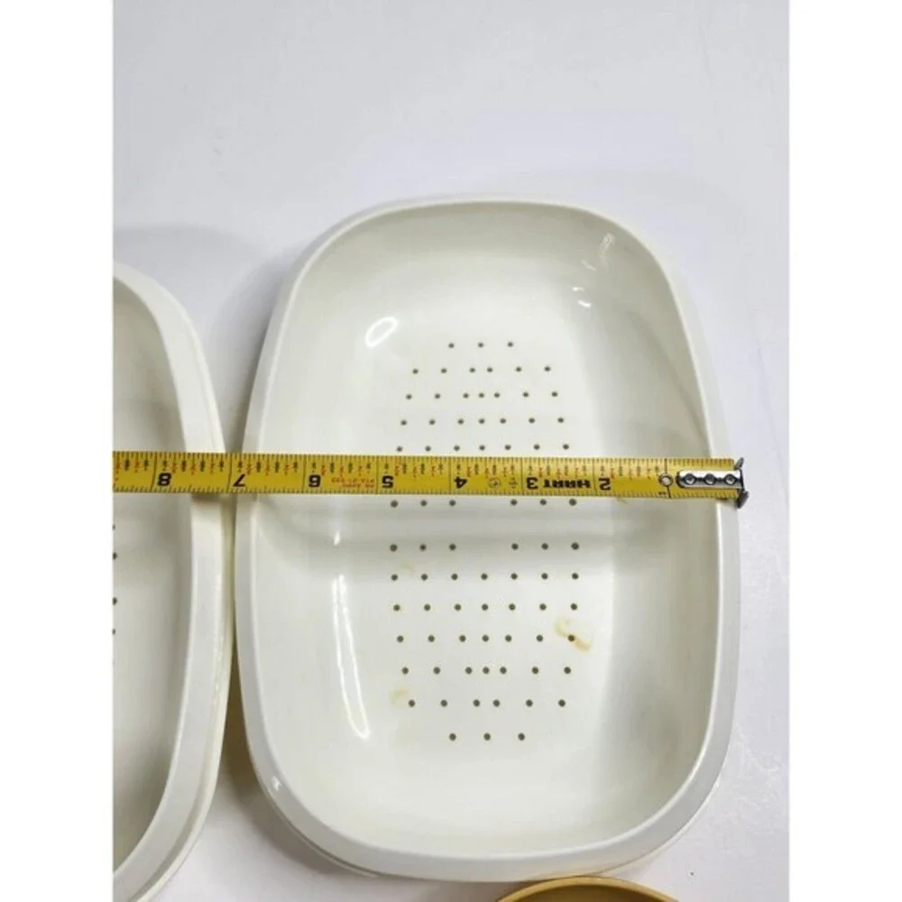 Vintage‎ Tupperware Microwave Steamer Oval 4 Piece Set Harvest Gold Strainer Lid